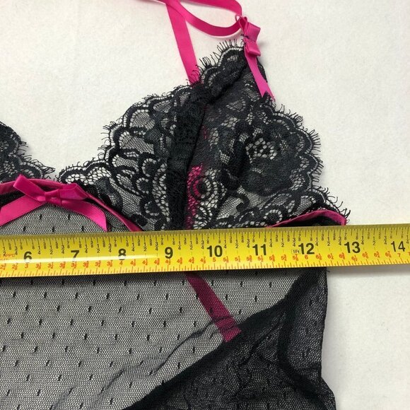 VICTORIA'S Secret Black & Pink Mesh Babydoll Chemise Size Small - Picture 7 of 9